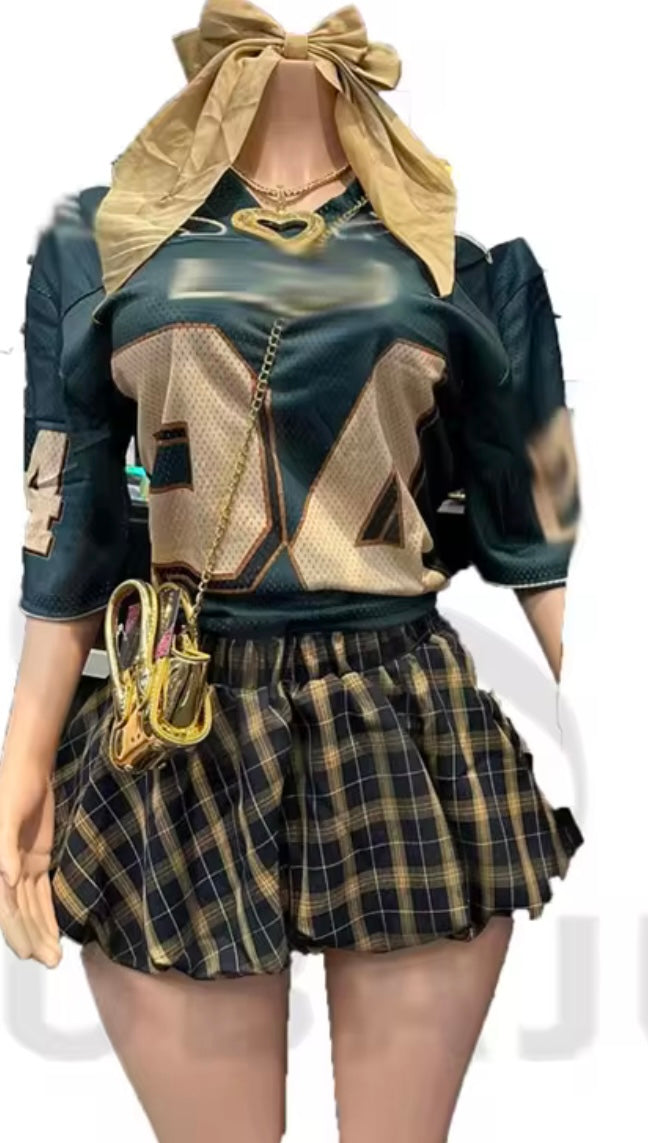 Jersey plaid skirt two piece