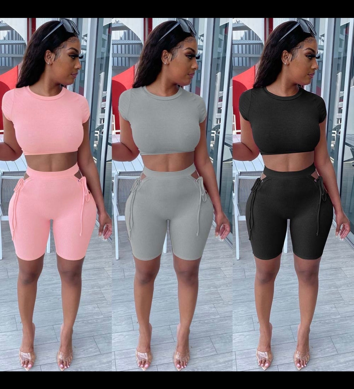 Creeping two piece ribbed short set