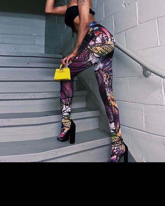 Mesh graffiti leggings